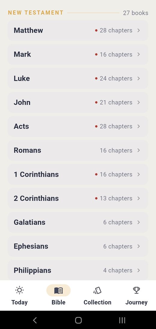 The New Testament book list with red markers on the books where Jesus speaks